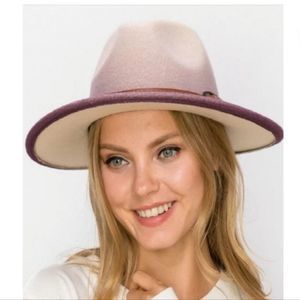Wide Brim Mauve/Taupe Ombre Fedora Hat w/ Accent Buckle